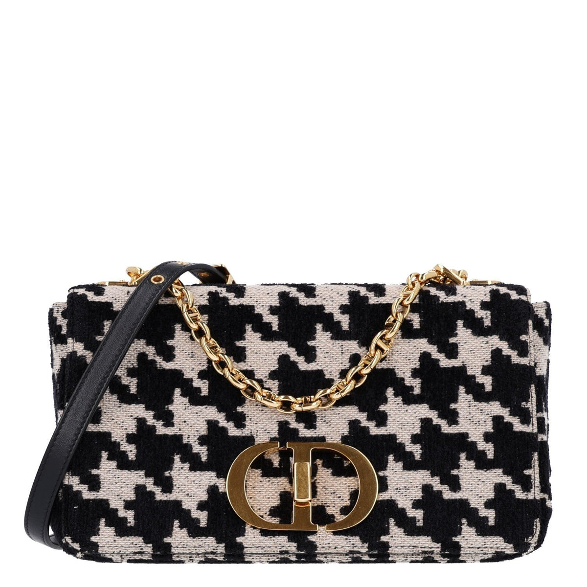 Technical Canvas Macro Houndstooth Medium Caro Bag Black White wholesalehk.shop
