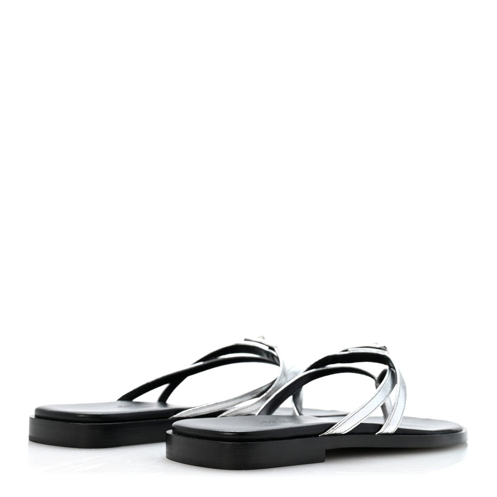 Metallic Goatskin Miss Sandals 36 Gris Argente wholesalehk.shop