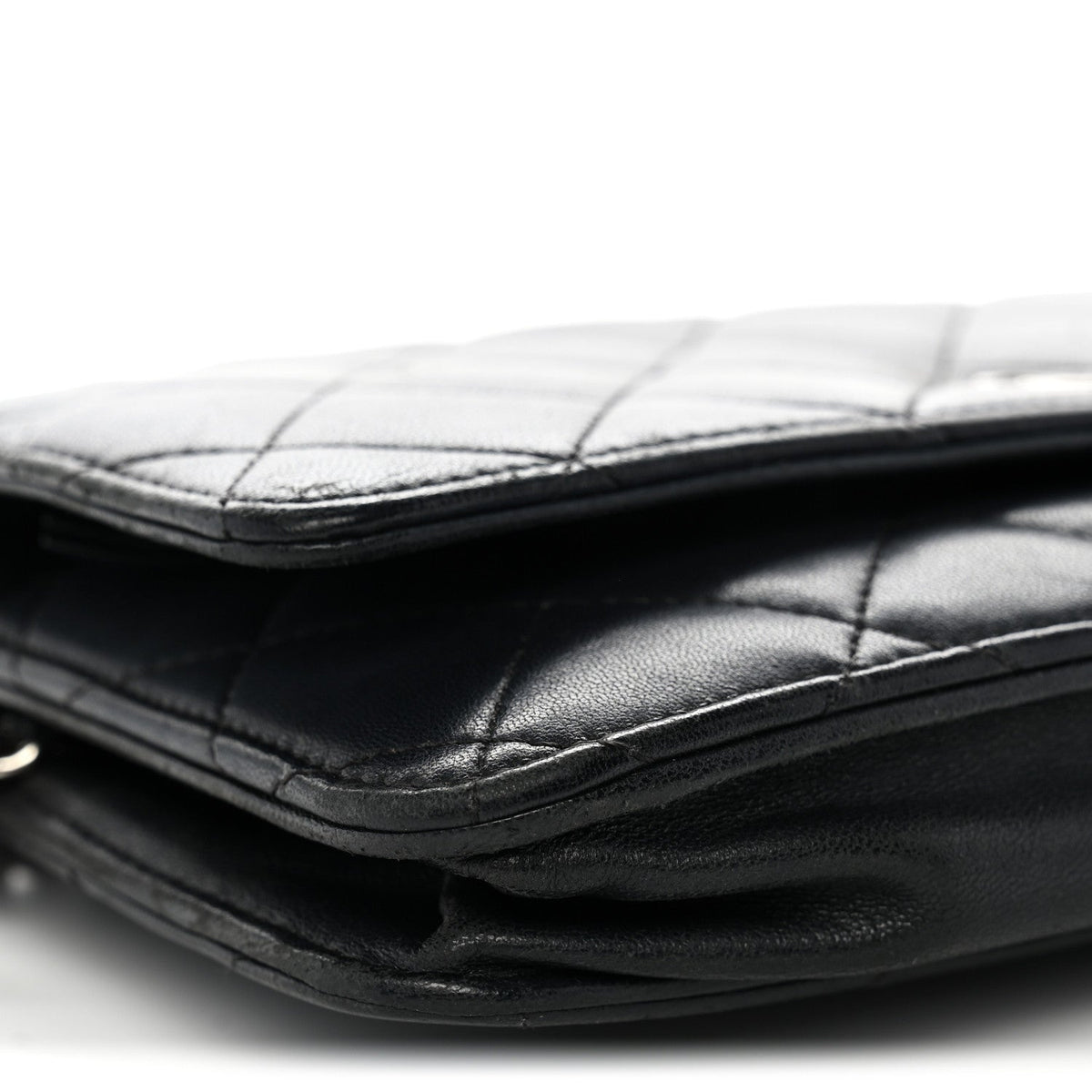 Lambskin Quilted Wallet On Chain WOC Black wholesalehk.shop