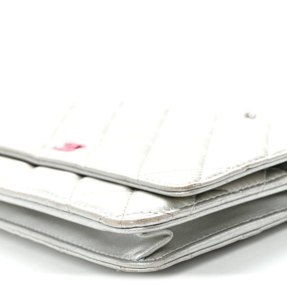 Metallic Lambskin Quilted Wallet On Chain WOC Silver wholesalehk.shop