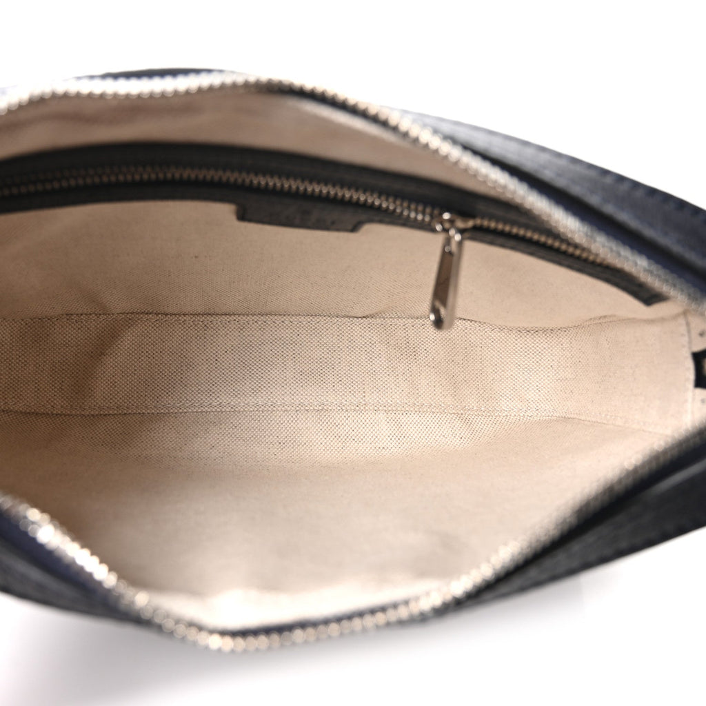 GG Supreme Monogram Textured Dollar Calfskin Web Ophidia Wristlet Shoulder Bag Black Blue wholesalehk.shop