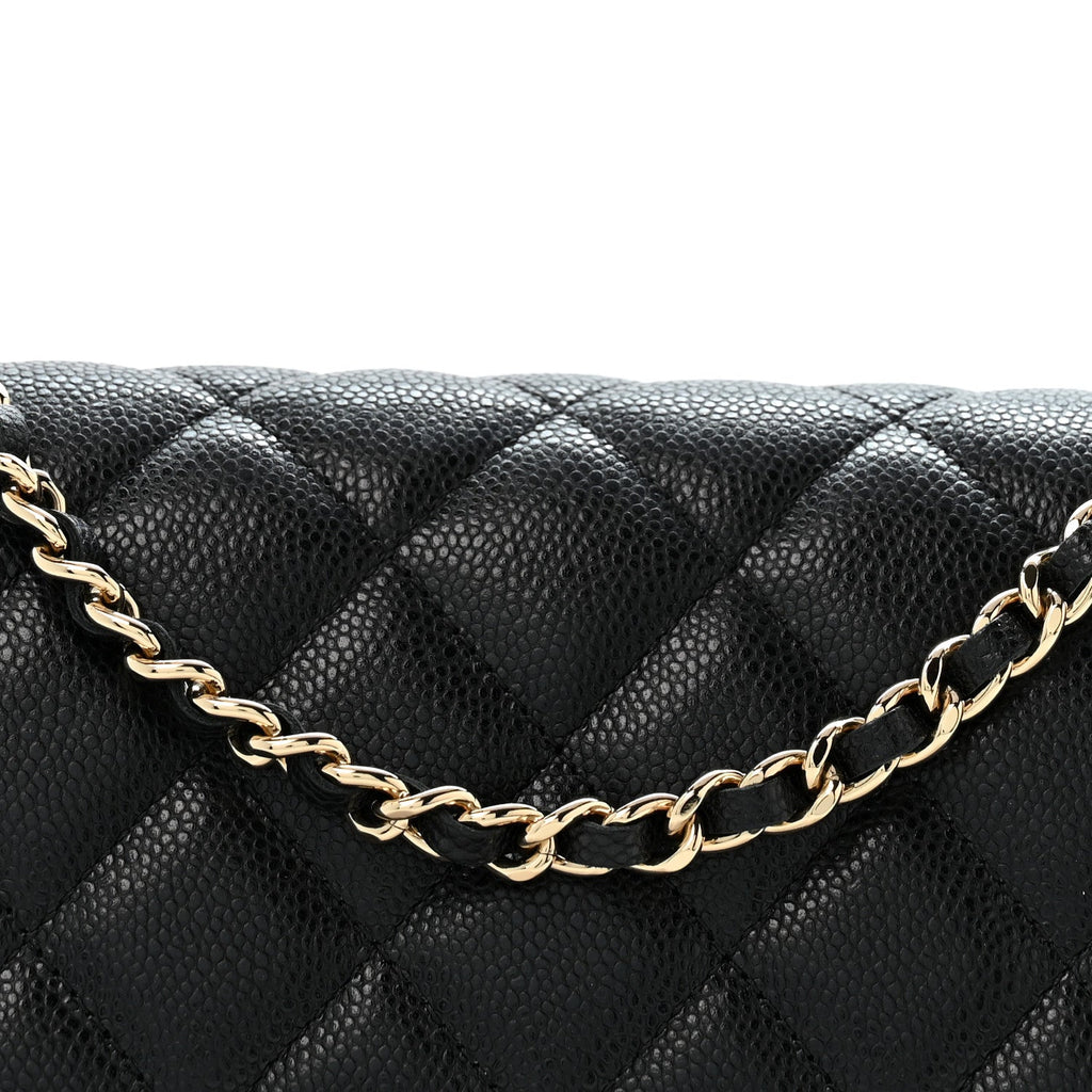 Caviar Quilted Compact Wallet On Chain WOC Black wholesalehk.shop