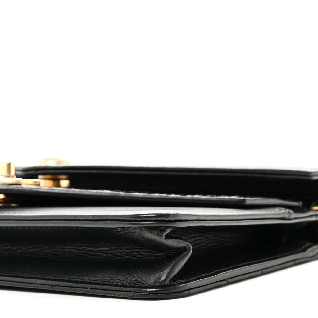 Calfskin Elaphe Double Chevron Mini Wallet On Chain WOC Black Black wholesalehk.shop