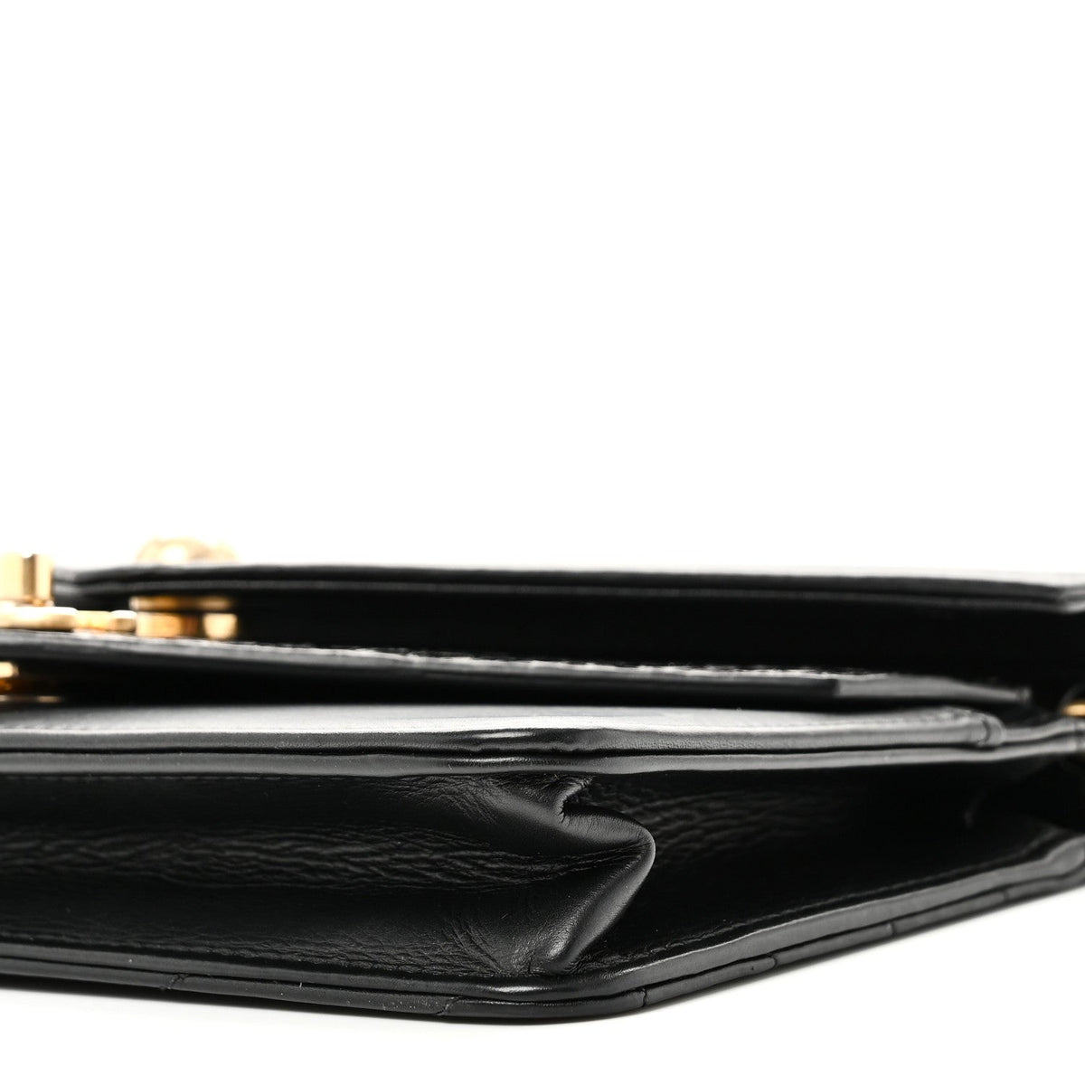 Calfskin Elaphe Double Chevron Mini Wallet On Chain WOC Black Black wholesalehk.shop