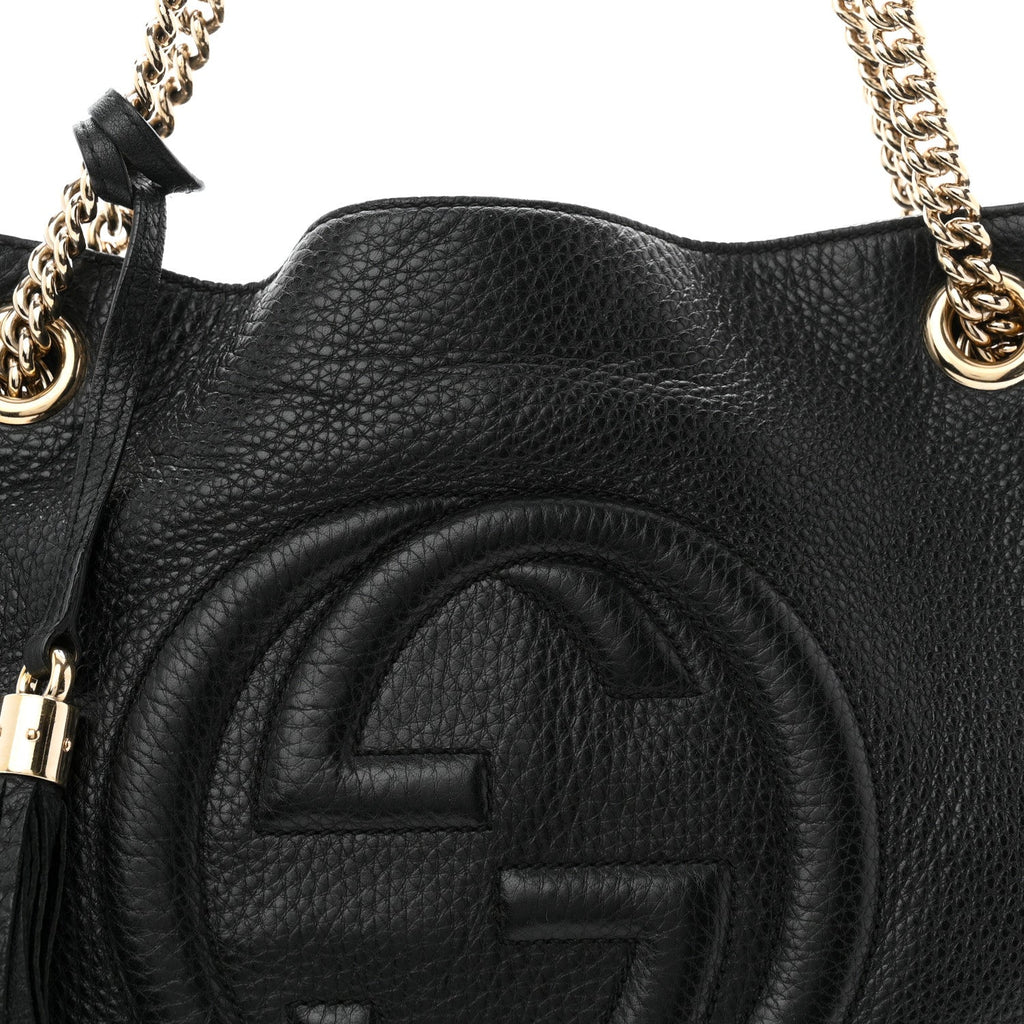 Pebbled Calfskin Medium Soho Chain Shoulder Bag Black wholesalehk.shop