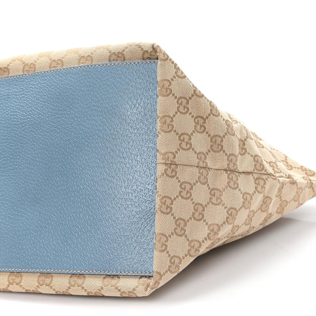 GG Monogram Medium Web Handle Bucket Tote Blue wholesalehk.shop