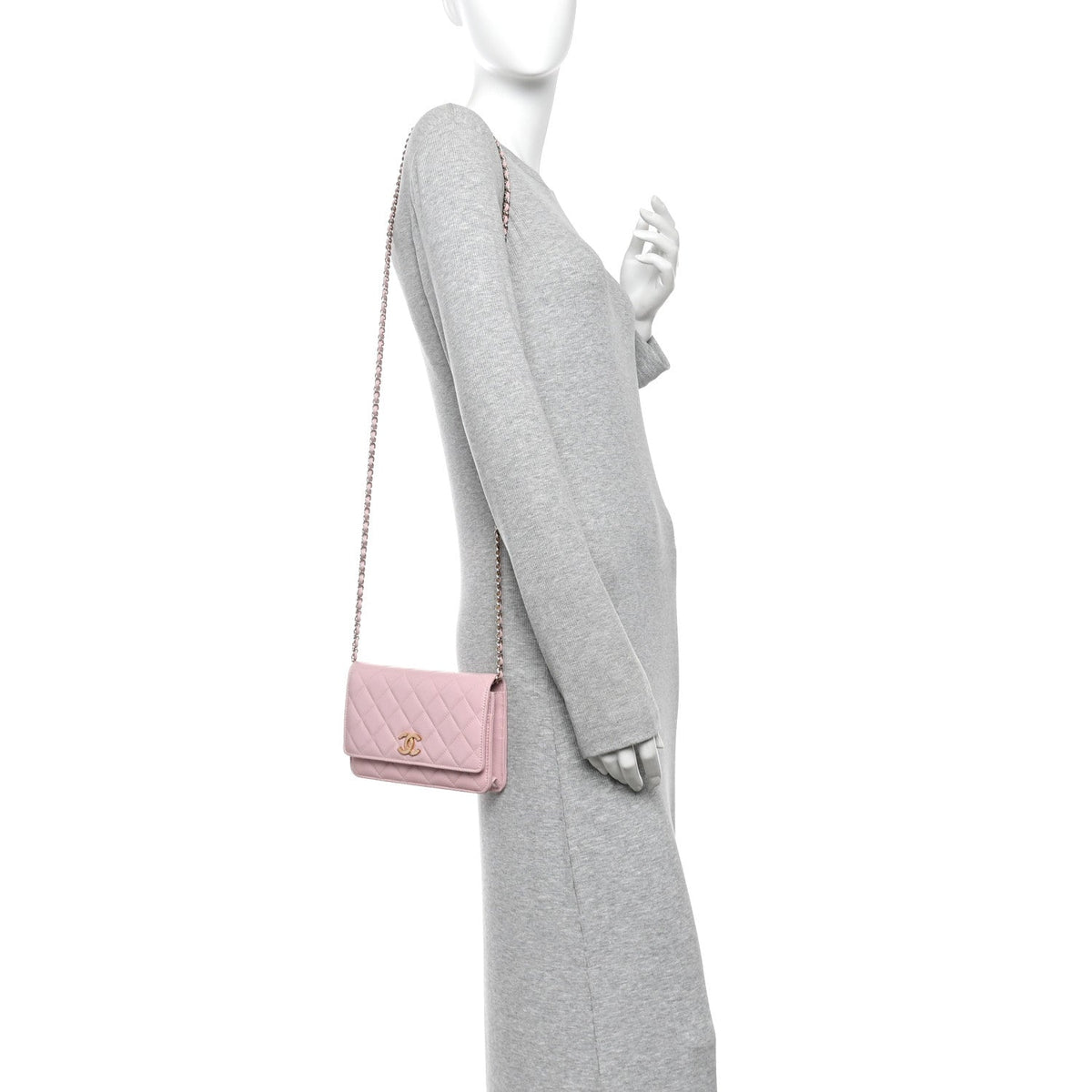 Caviar Quilted Studded CC Wallet on Chain WOC Light Pink wholesalehk.shop