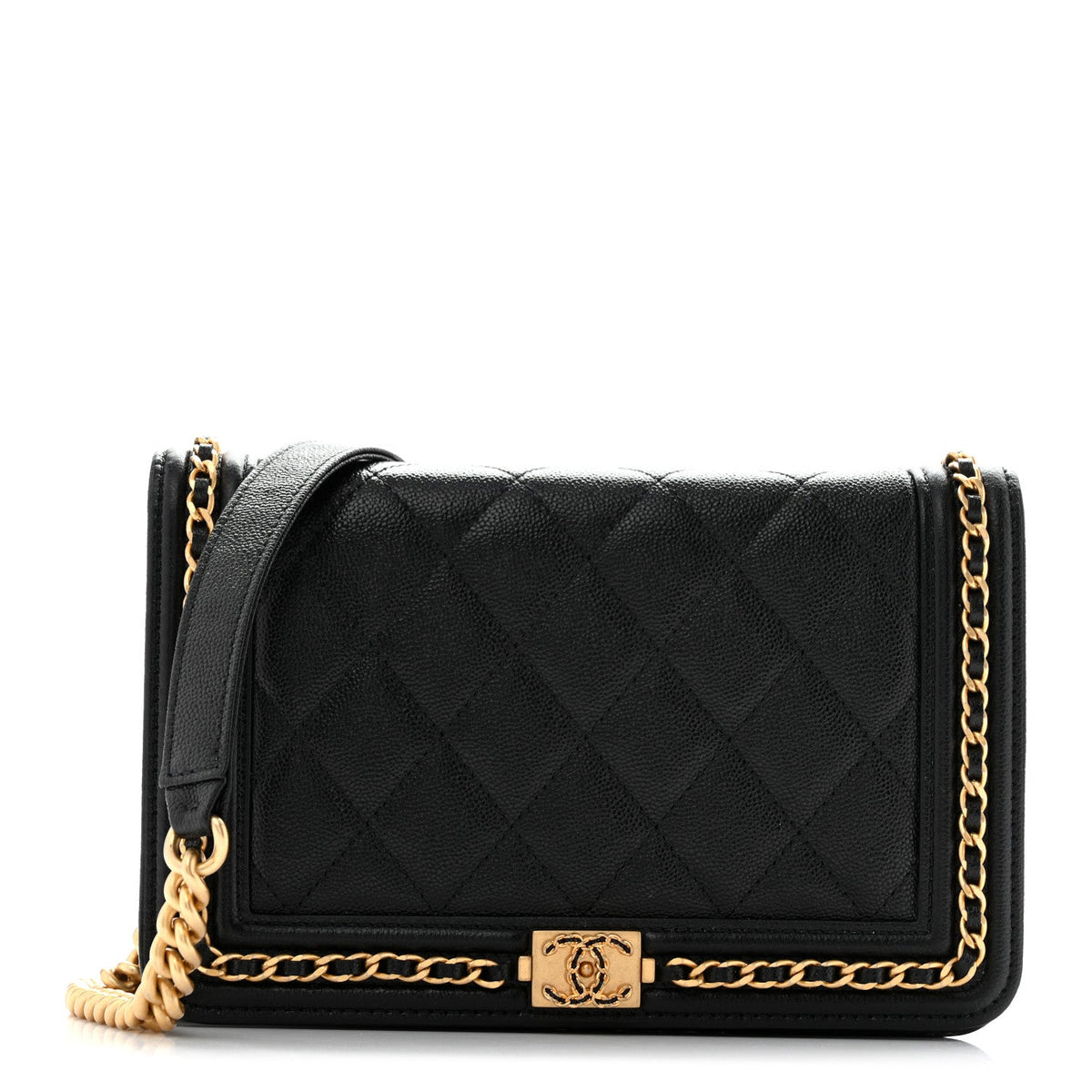 Caviar Quilted Chain Around Boy Wallet On Chain WOC Black wholesalehk.shop