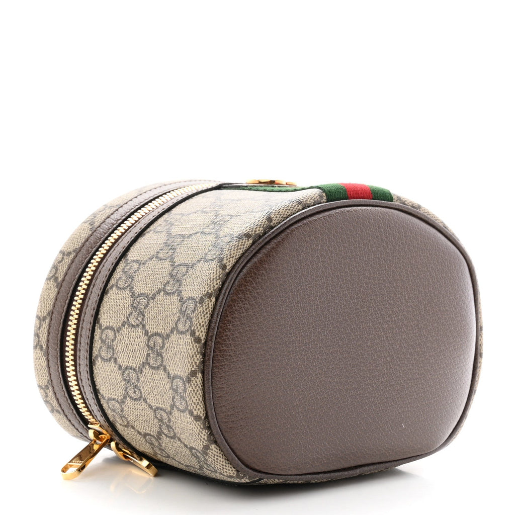 GG Supreme Monogram Textured Calfskin Web Ophidia Vanity Cosmetic Case Beige Ebony New Acero wholesalehk.shop