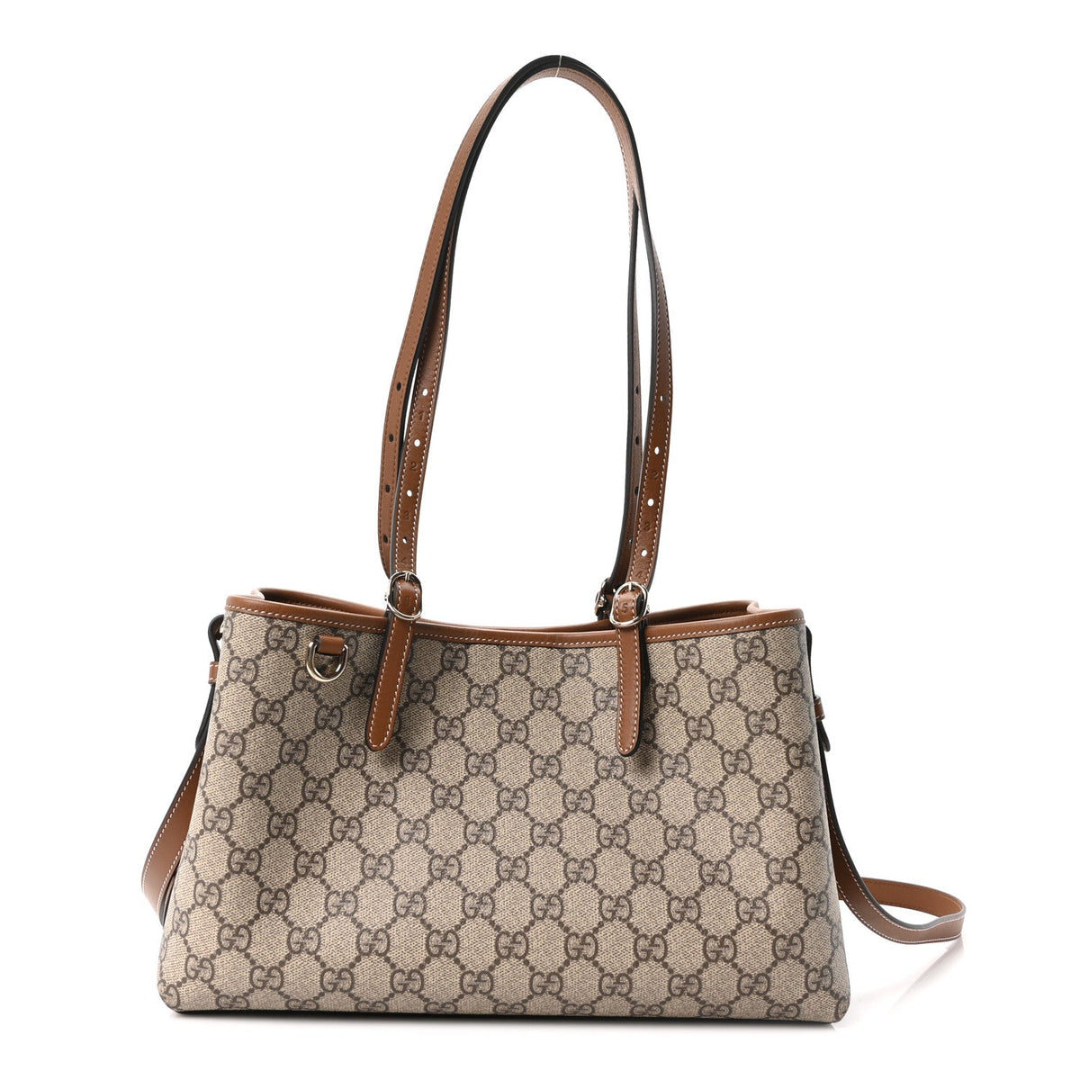 GG Supreme Monogram Emblem Medium Tote Bag Beige Dark Brown wholesalehk.shop