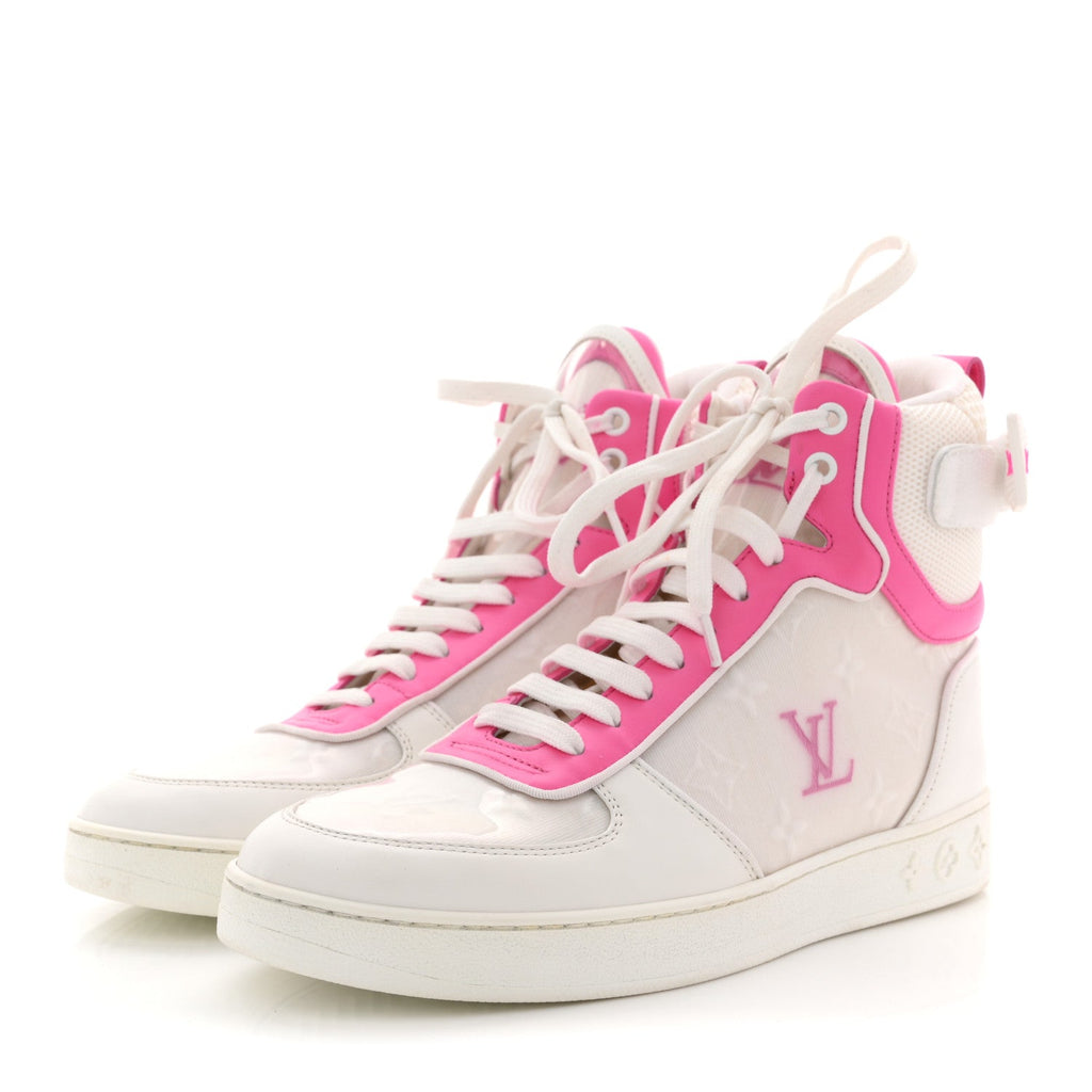 Calfskin Nylon Mesh Monogram Womens Boombox High Top Sneakers 39 White Pink £¨ Direct shipment via from wholesalehk.shop