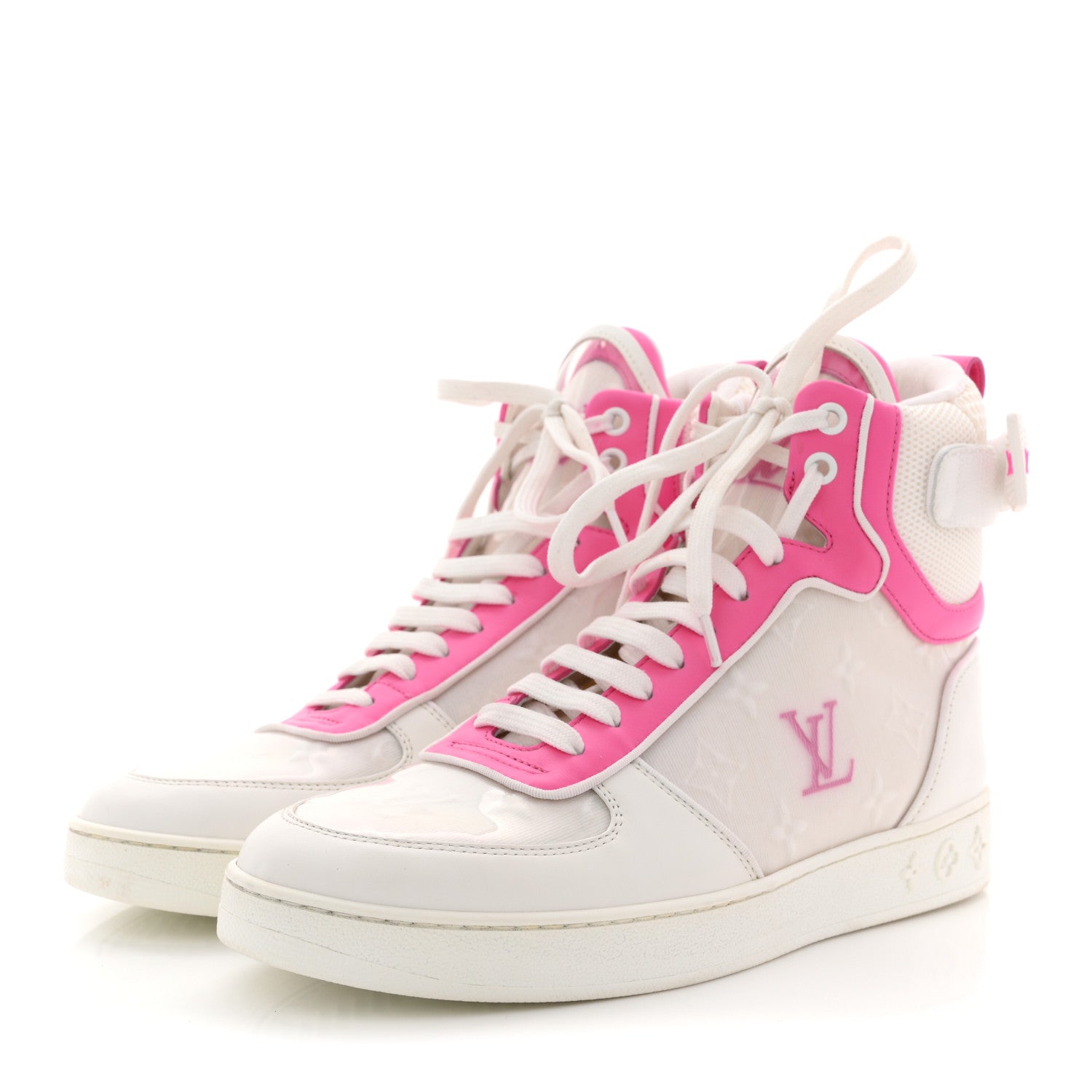 Calfskin Nylon Mesh Monogram Womens Boombox High Top Sneakers 39 White Pink £¨ Direct shipment via from wholesalehk.shop