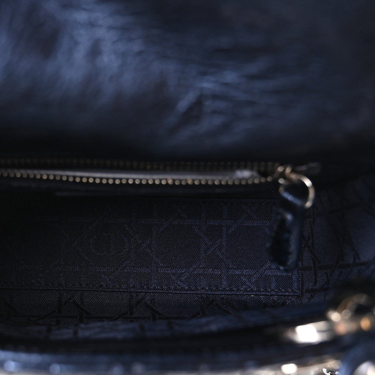 Metallic Crinkled Lambskin Cannage Mini Lady Dior Blue wholesalehk.shop