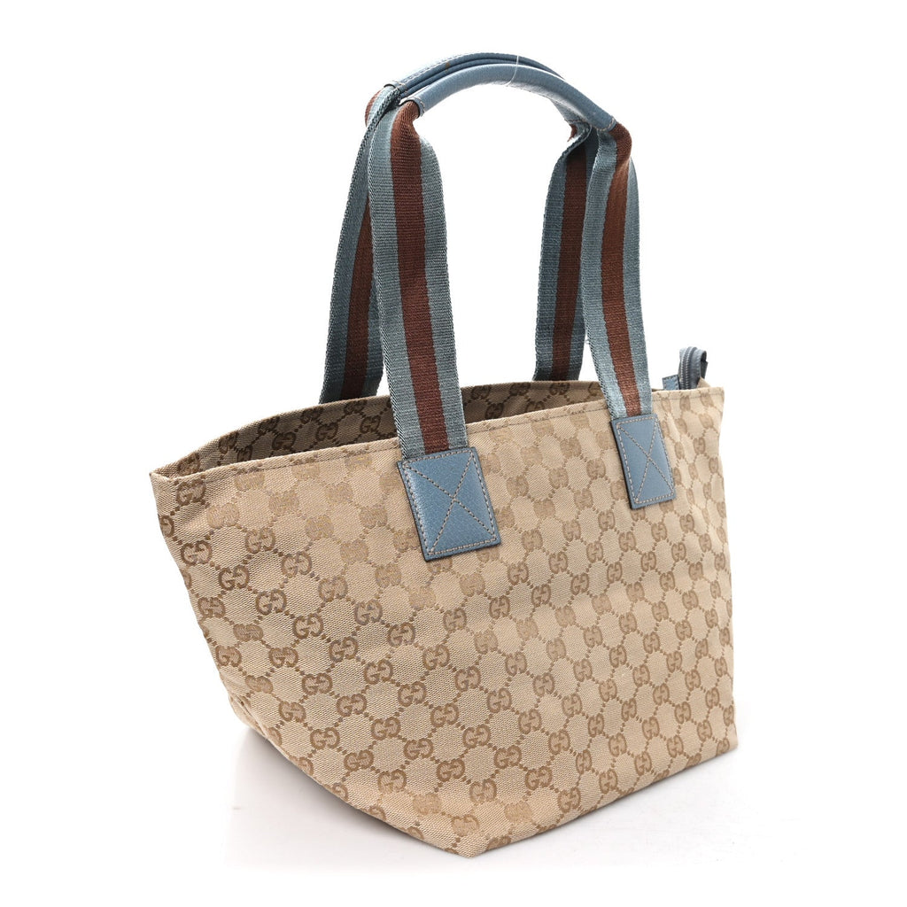 GG Monogram Medium Web Handle Bucket Tote Blue wholesalehk.shop