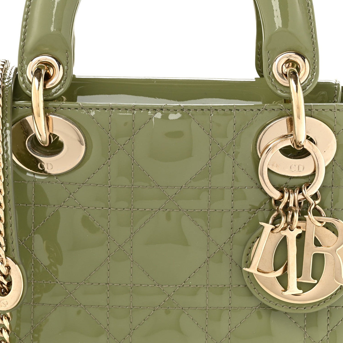 Patent Cannage Mini Lady Dior Dusty Green wholesalehk.shop