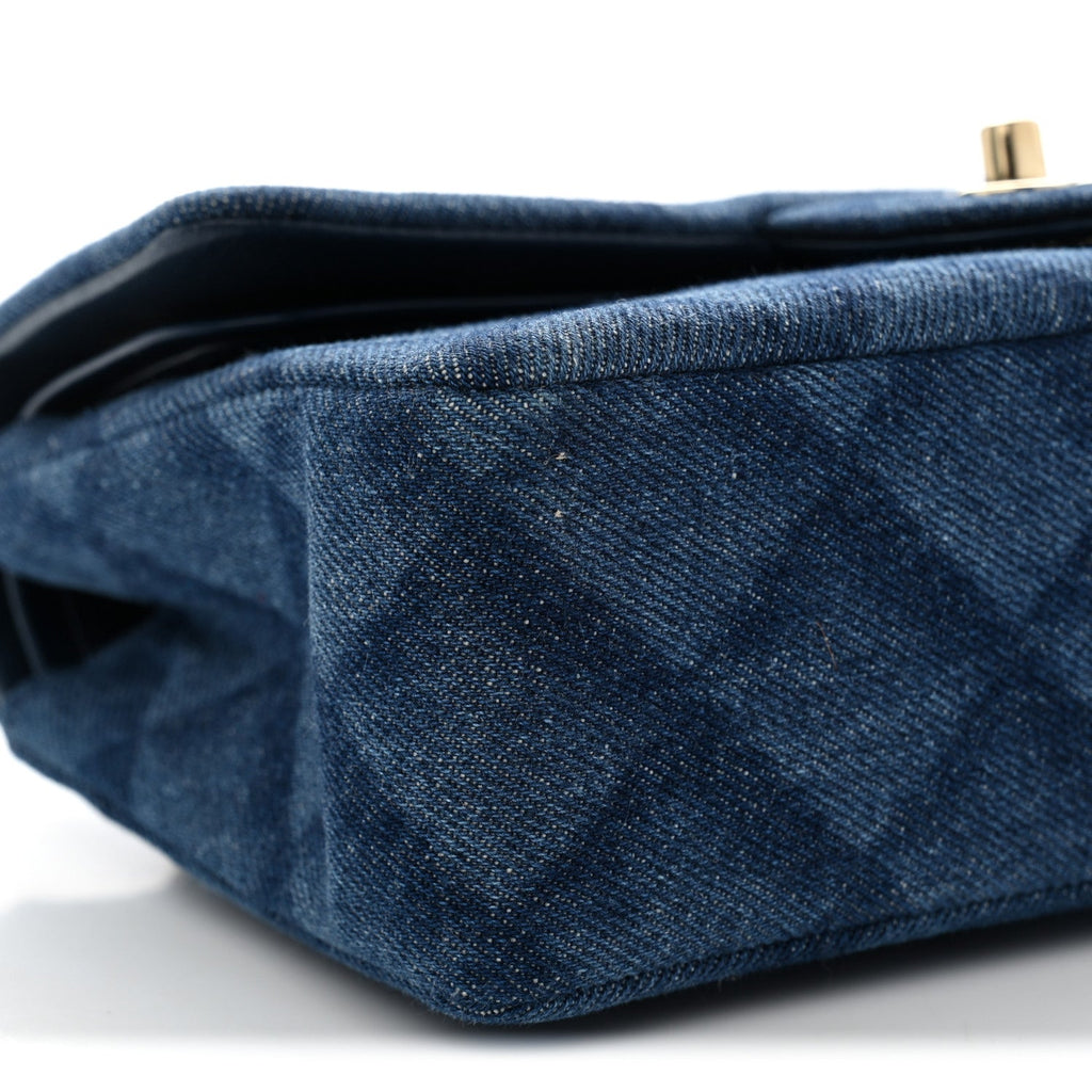 Printed Denim Quilted Small Double Flap Blue wholesalehk.shop