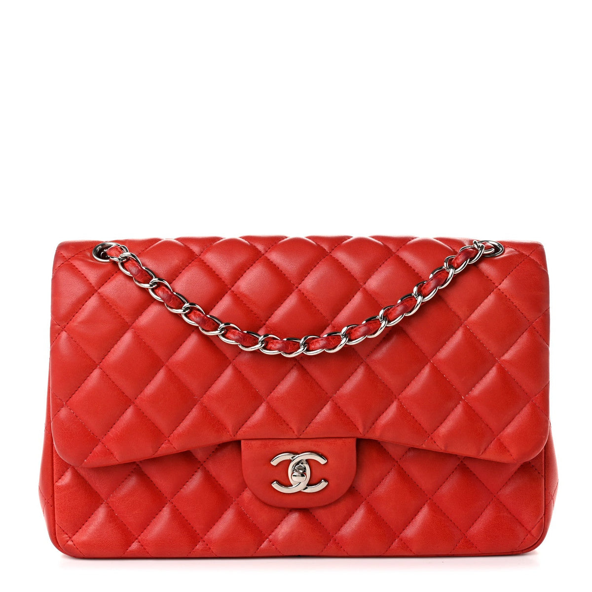 Lambskin Quilted Jumbo Double Flap Red wholesalehk.shop