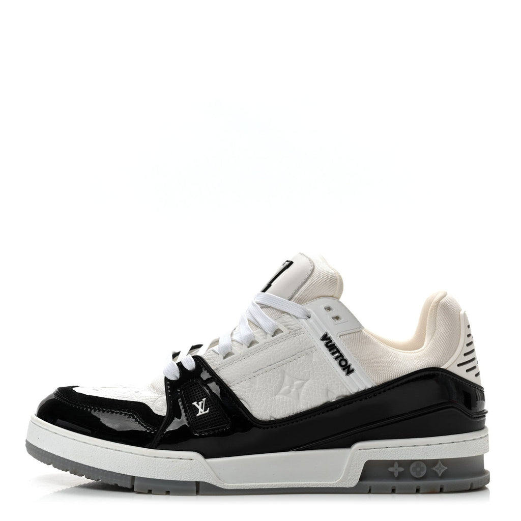 Calfskin Patent Mens LV Trainer Sneakers 9 White Black £¨ Direct shipment via from wholesalehk.shop