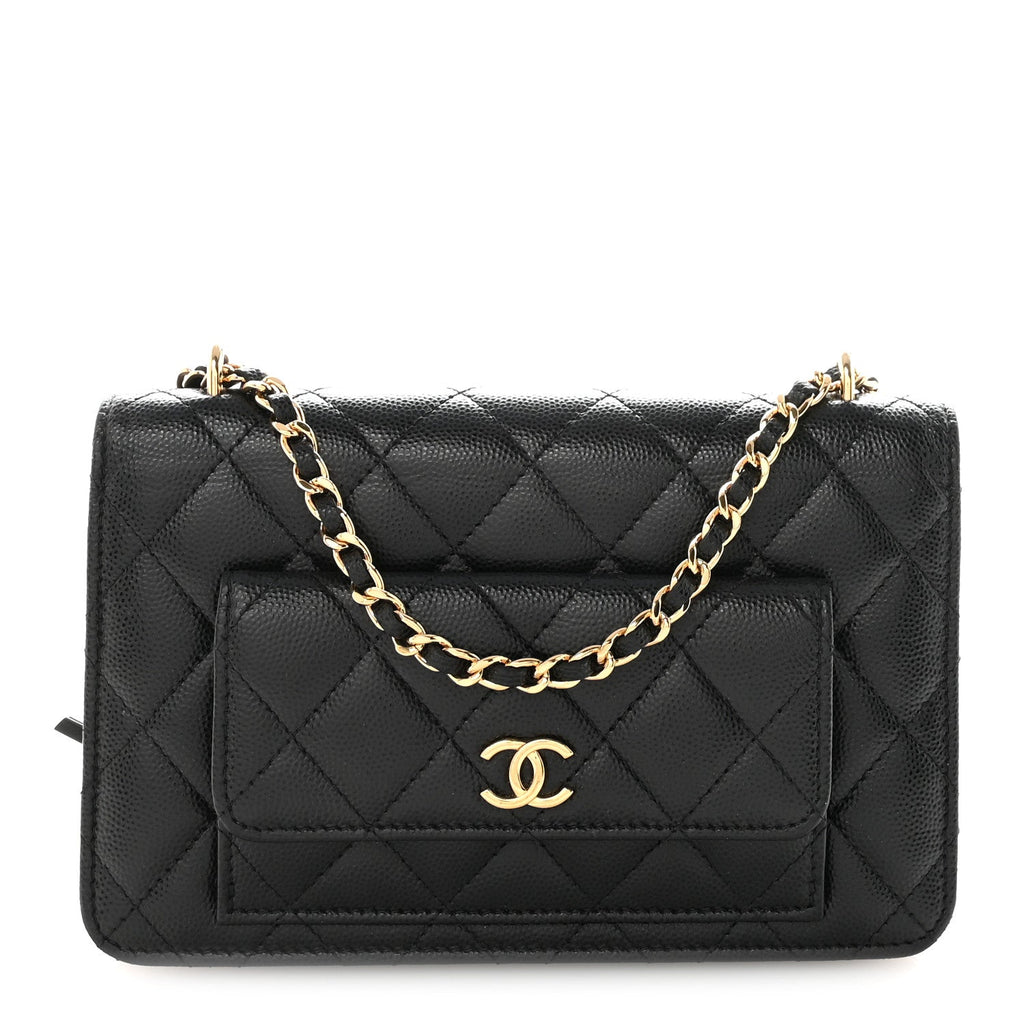 Caviar Quilted Pocket Clutch With Chain WOC Black wholesalehk.shop