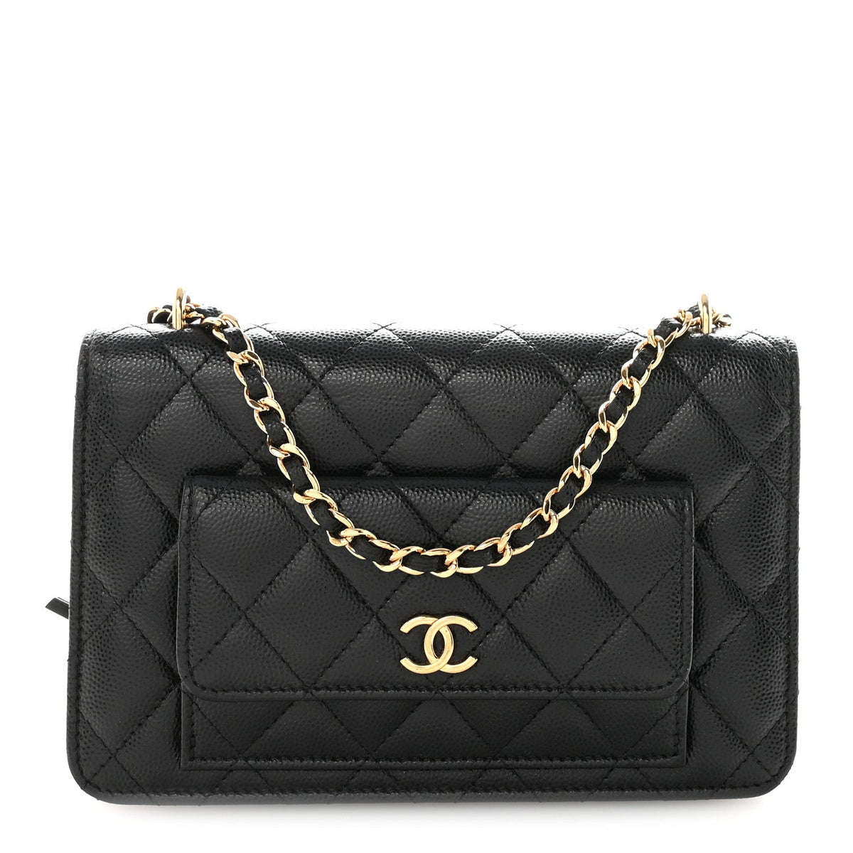 Caviar Quilted Pocket Clutch With Chain WOC Black wholesalehk.shop
