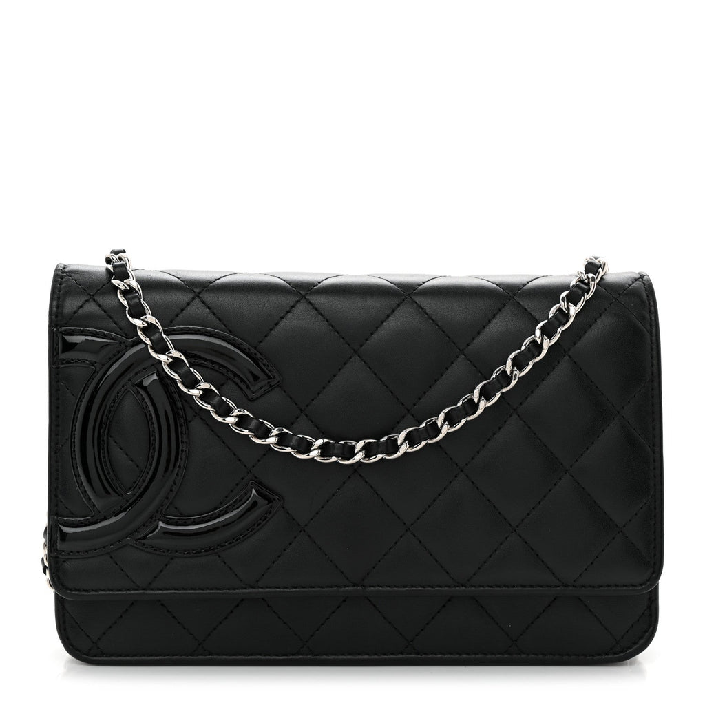 Calfskin Quilted Cambon Wallet on Chain WOC Black wholesalehk.shop