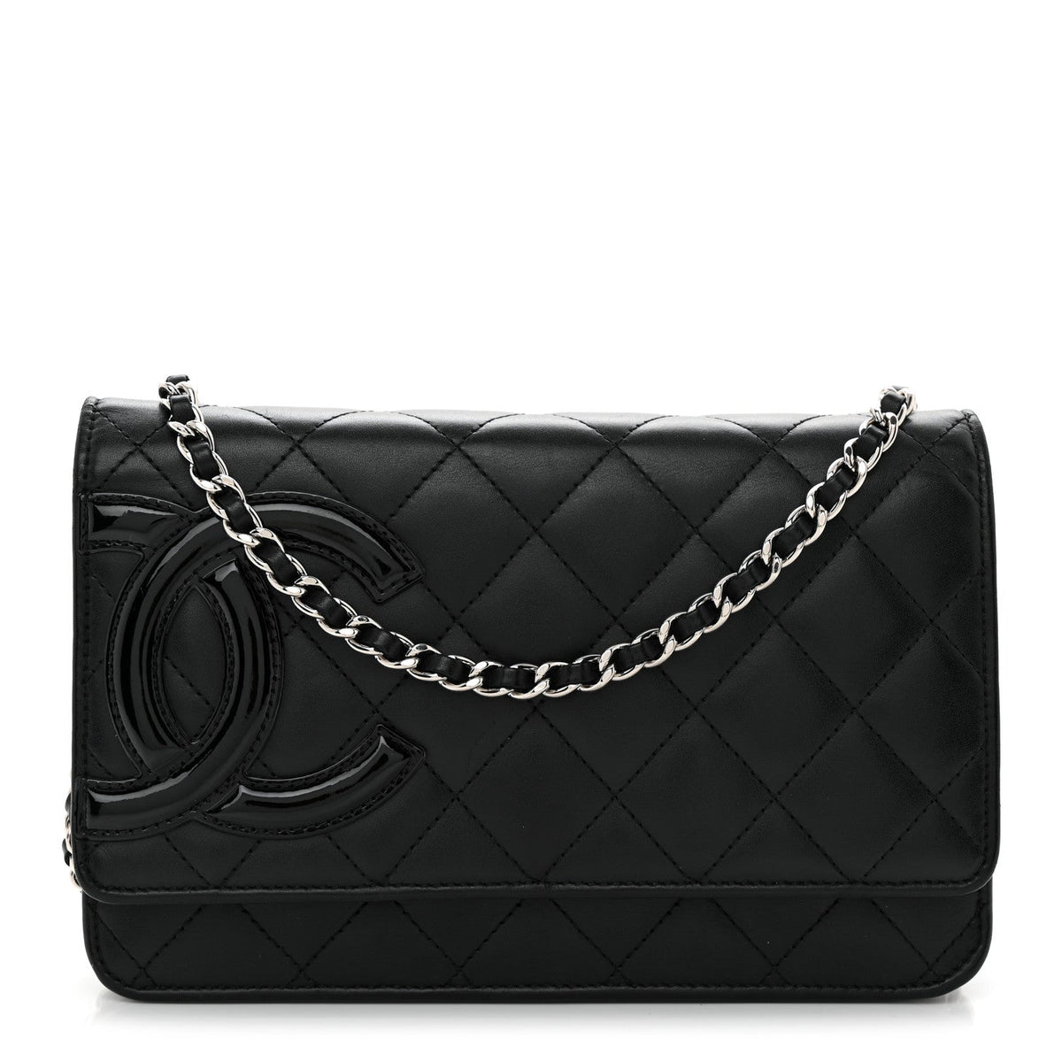 Calfskin Quilted Cambon Wallet on Chain WOC Black wholesalehk.shop