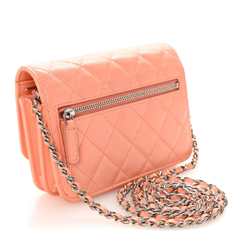 Caviar Quilted Mini Wallet On Chain WOC Coral wholesalehk.shop