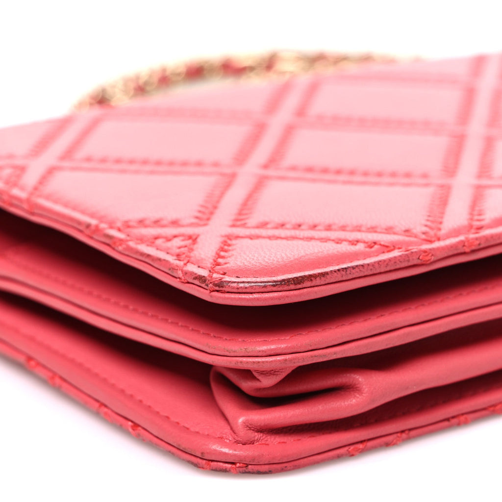 Lambskin Quilted Double Stitch Tassel Wallet On Chain WOC Pink wholesalehk.shop