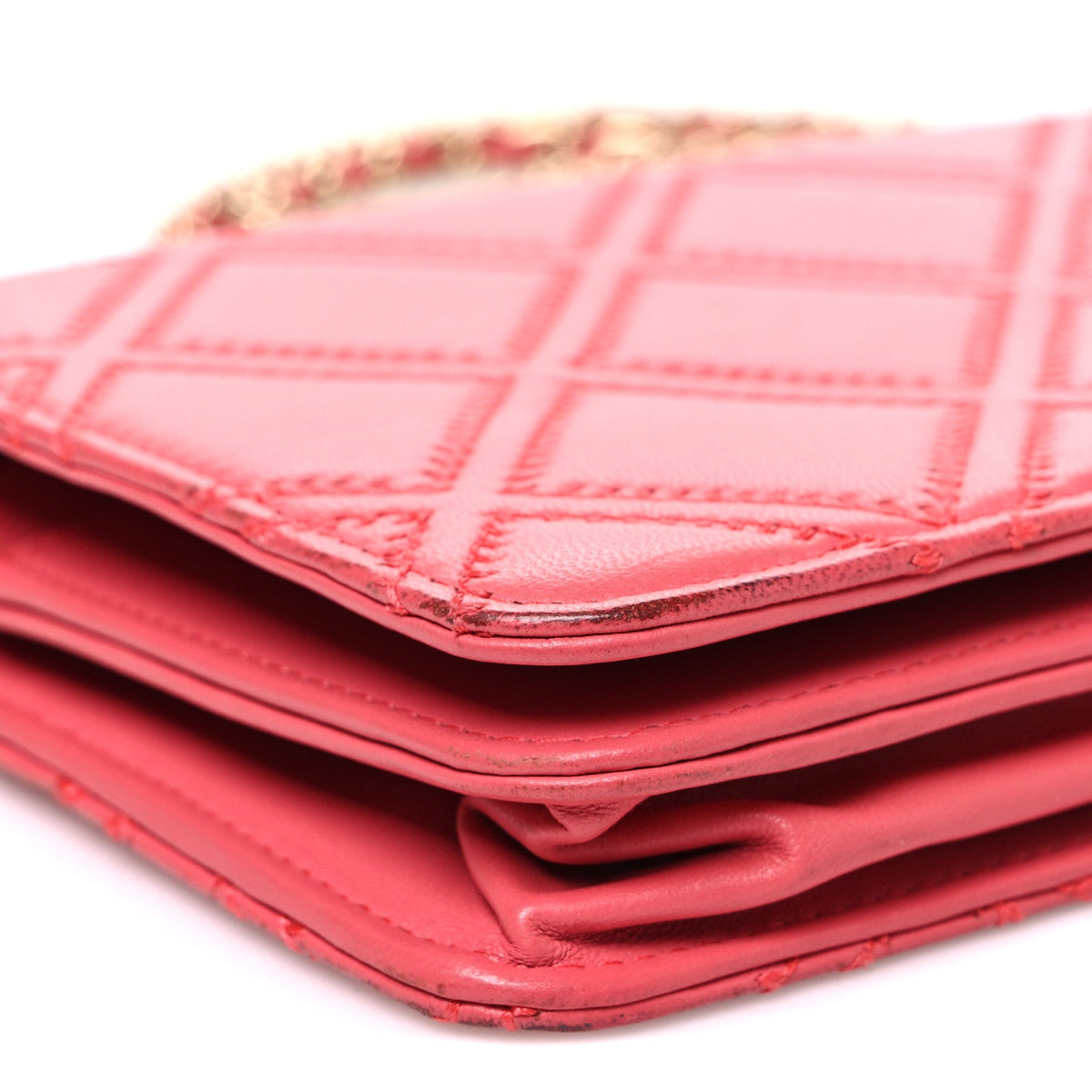 Lambskin Quilted Double Stitch Tassel Wallet On Chain WOC Pink wholesalehk.shop