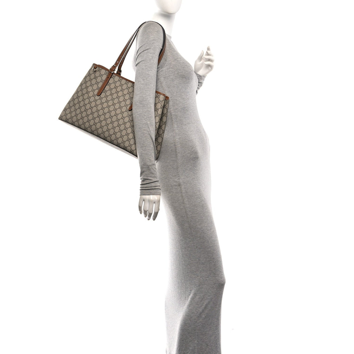 GG Supreme Monogram Emblem Large Tote Bag Beige Dark Brown wholesalehk.shop