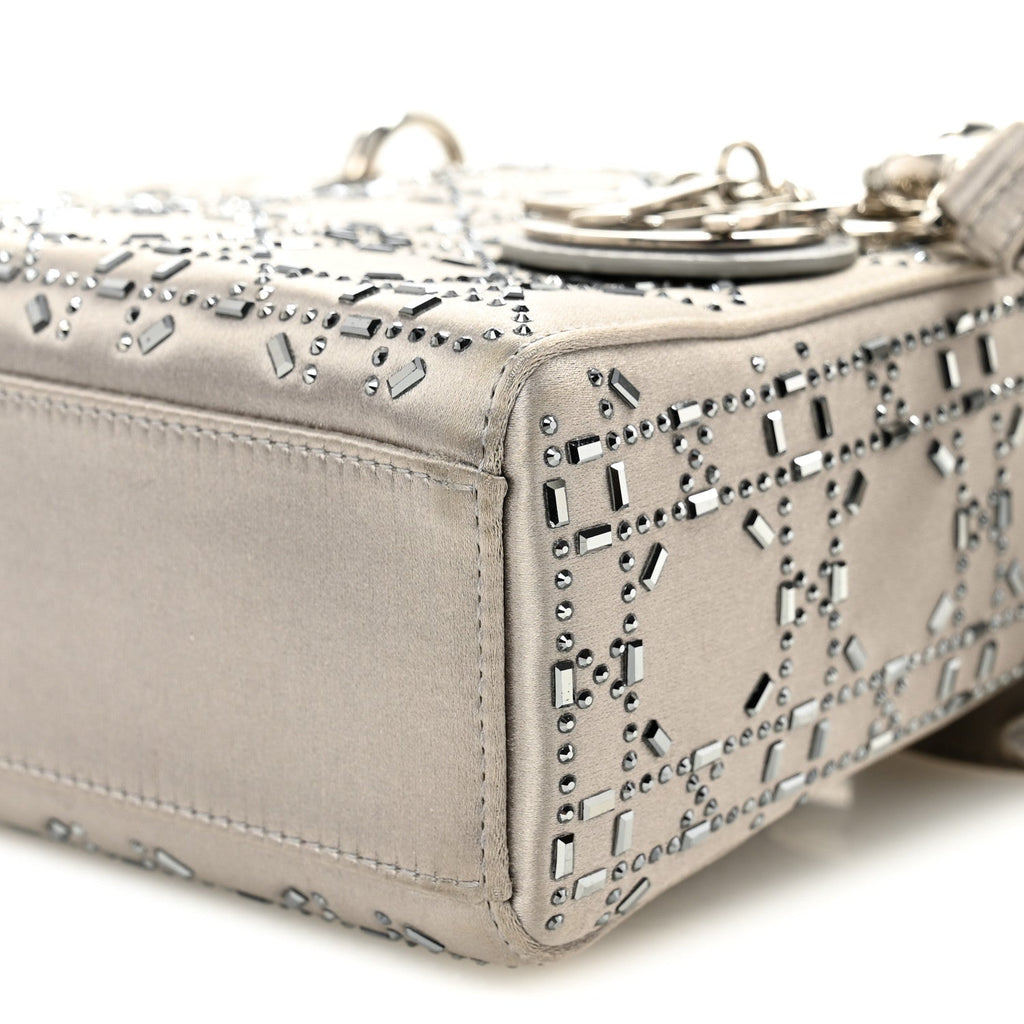 Satin Crystal Cannage Mini Lady Dior Gray wholesalehk.shop