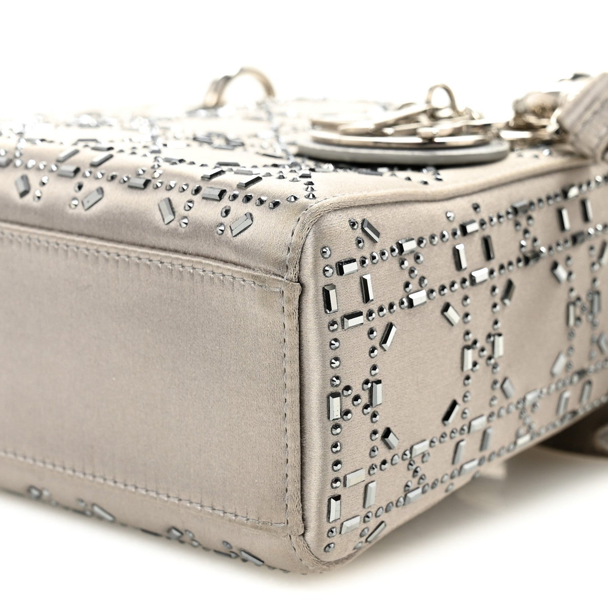 Satin Crystal Cannage Mini Lady Dior Gray wholesalehk.shop
