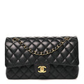 Lambskin Quilted Medium Double Flap Black wholesalehk.shop