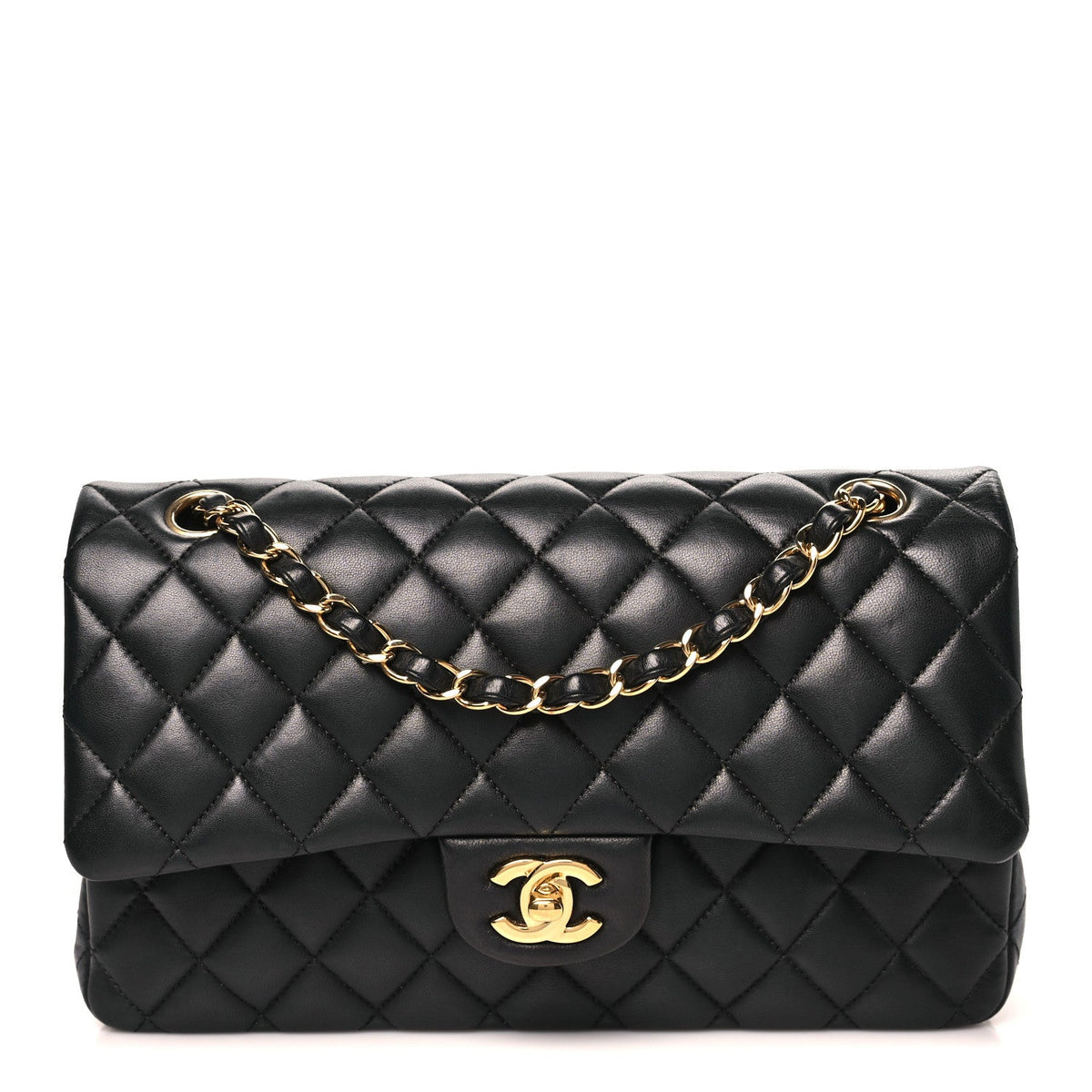 Lambskin Quilted Medium Double Flap Black wholesalehk.shop
