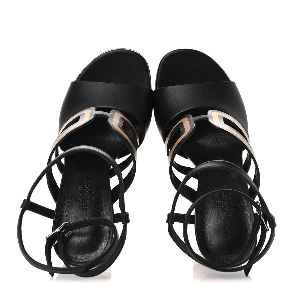 Calfskin Klara 100 Wedge Sandals 35 Black Natural wholesalehk.shop