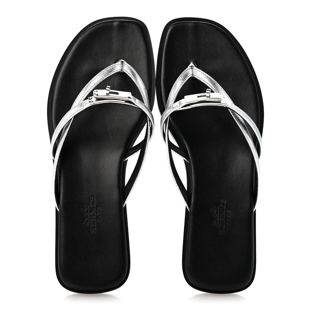 Metallic Goatskin Miss Sandals 36 Gris Argente wholesalehk.shop