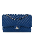 Caviar Chevron Quilted Medium Double Flap Blue wholesalehk.shop
