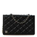 Lambskin Quilted Book Wallet On Chain WOC Black wholesalehk.shop