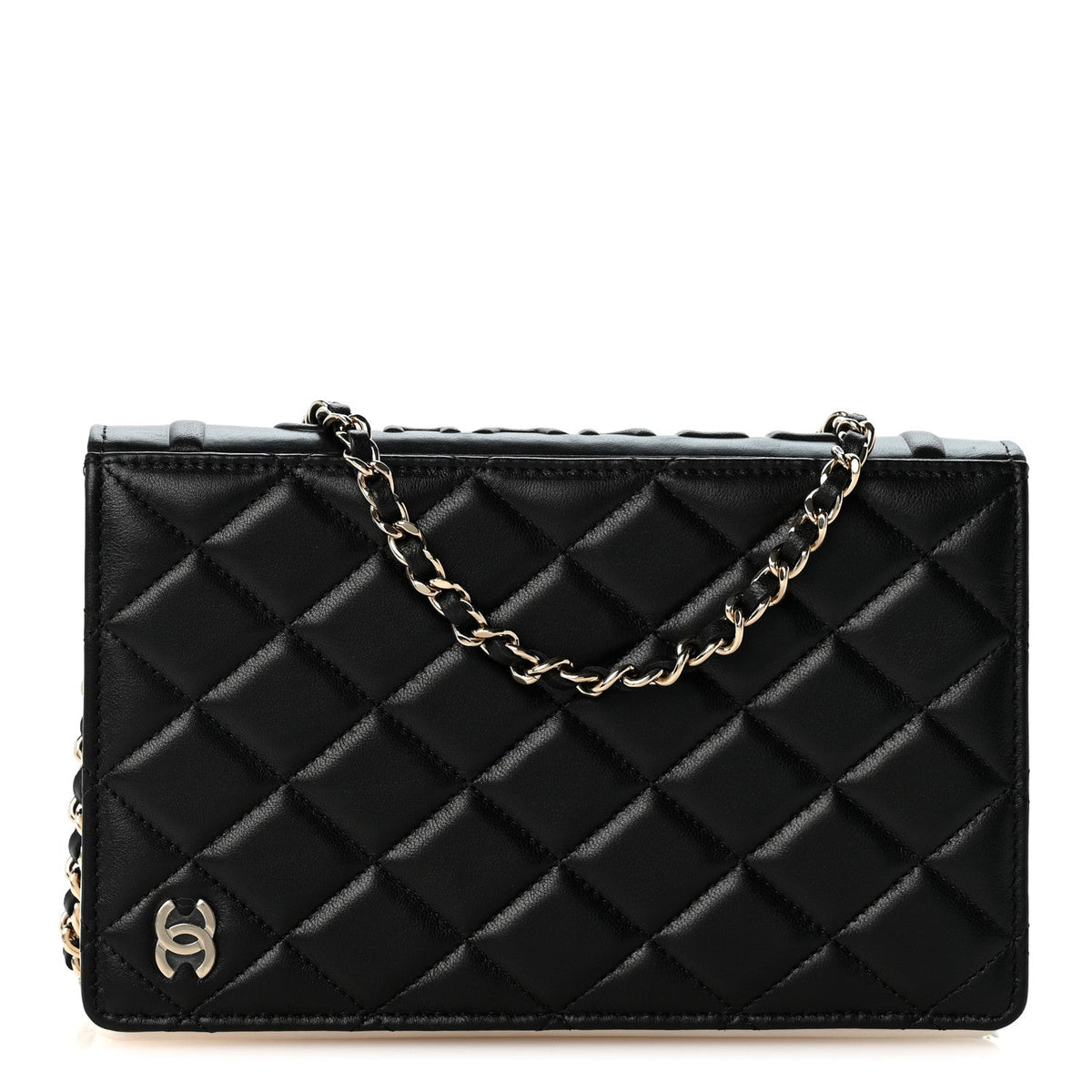 Lambskin Quilted Book Wallet On Chain WOC Black wholesalehk.shop