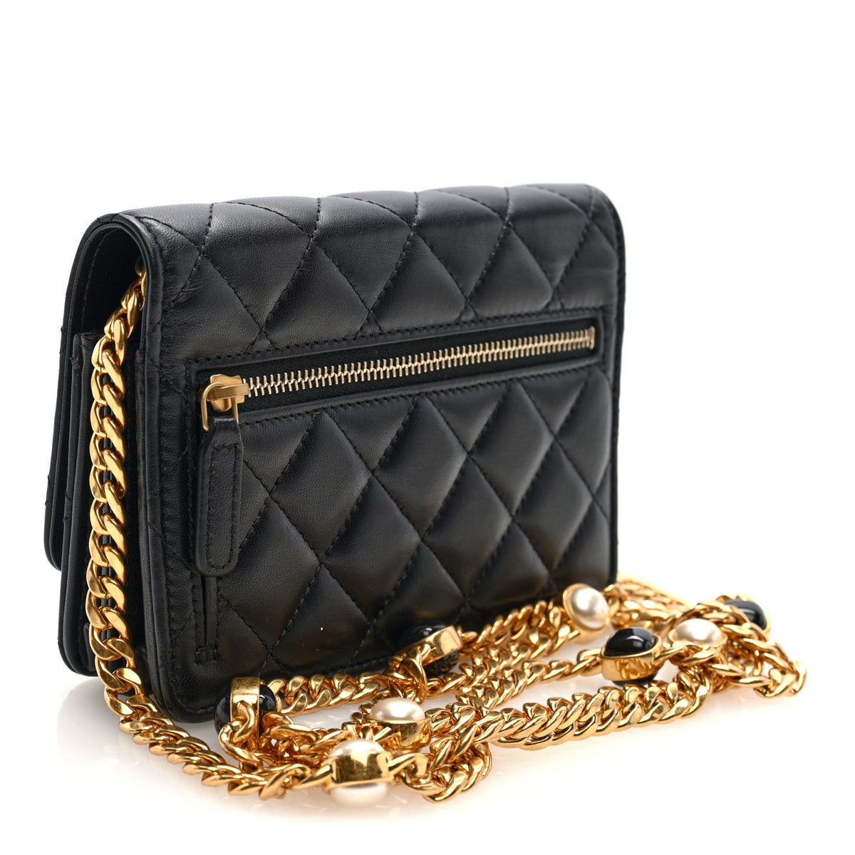 Lambskin Quilted CC Pearl Enamel Clutch on Chain WOC Black wholesalehk.shop