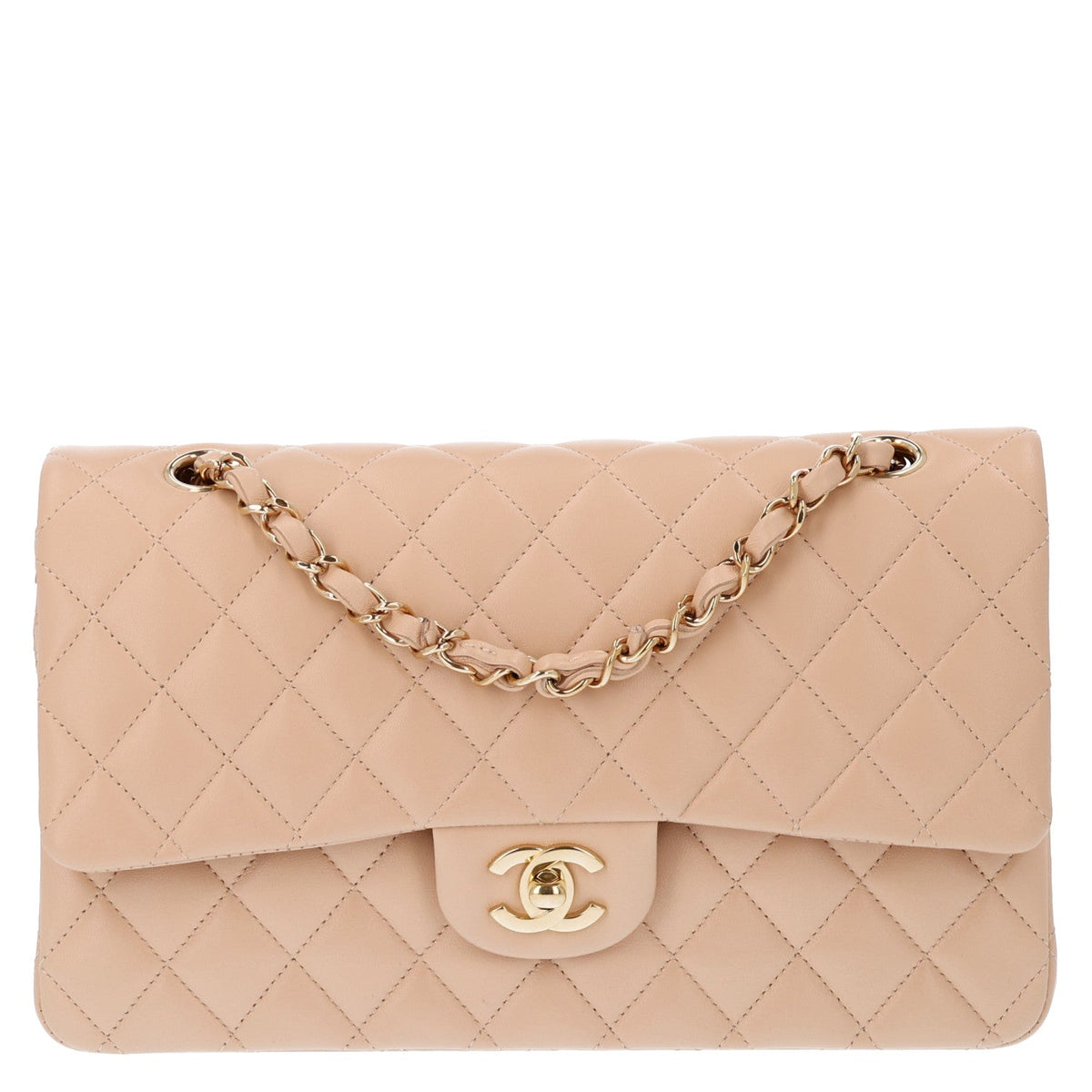 Lambskin Quilted Medium Double Flap Beige wholesalehk.shop