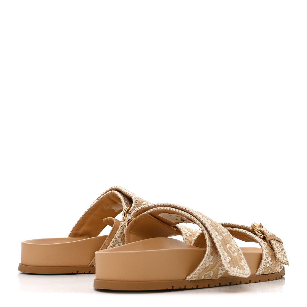 Raffia Monogram Bom Dia Flat Mule Sandals 39 Natural £¨ Direct shipment via from wholesalehk.shop
