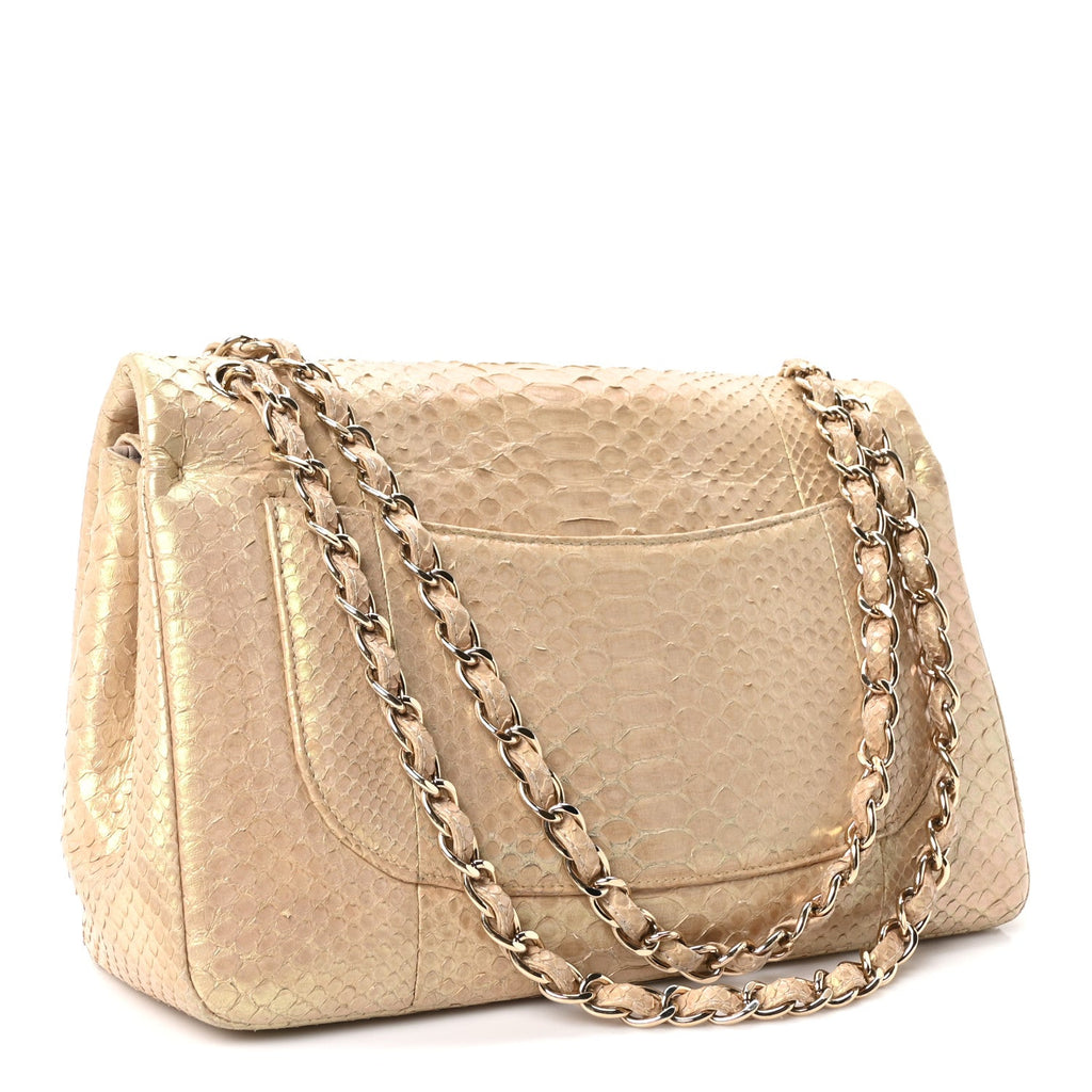 Metallic Snakeskin Jumbo Double Flap Light Beige wholesalehk.shop