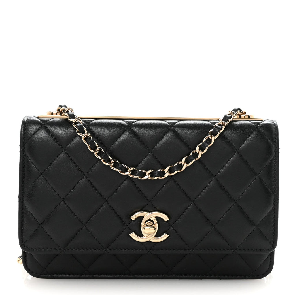 Lambskin Quilted Trendy CC Wallet On Chain WOC Black wholesalehk.shop