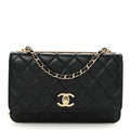 Lambskin Quilted Trendy CC Wallet On Chain WOC Black wholesalehk.shop