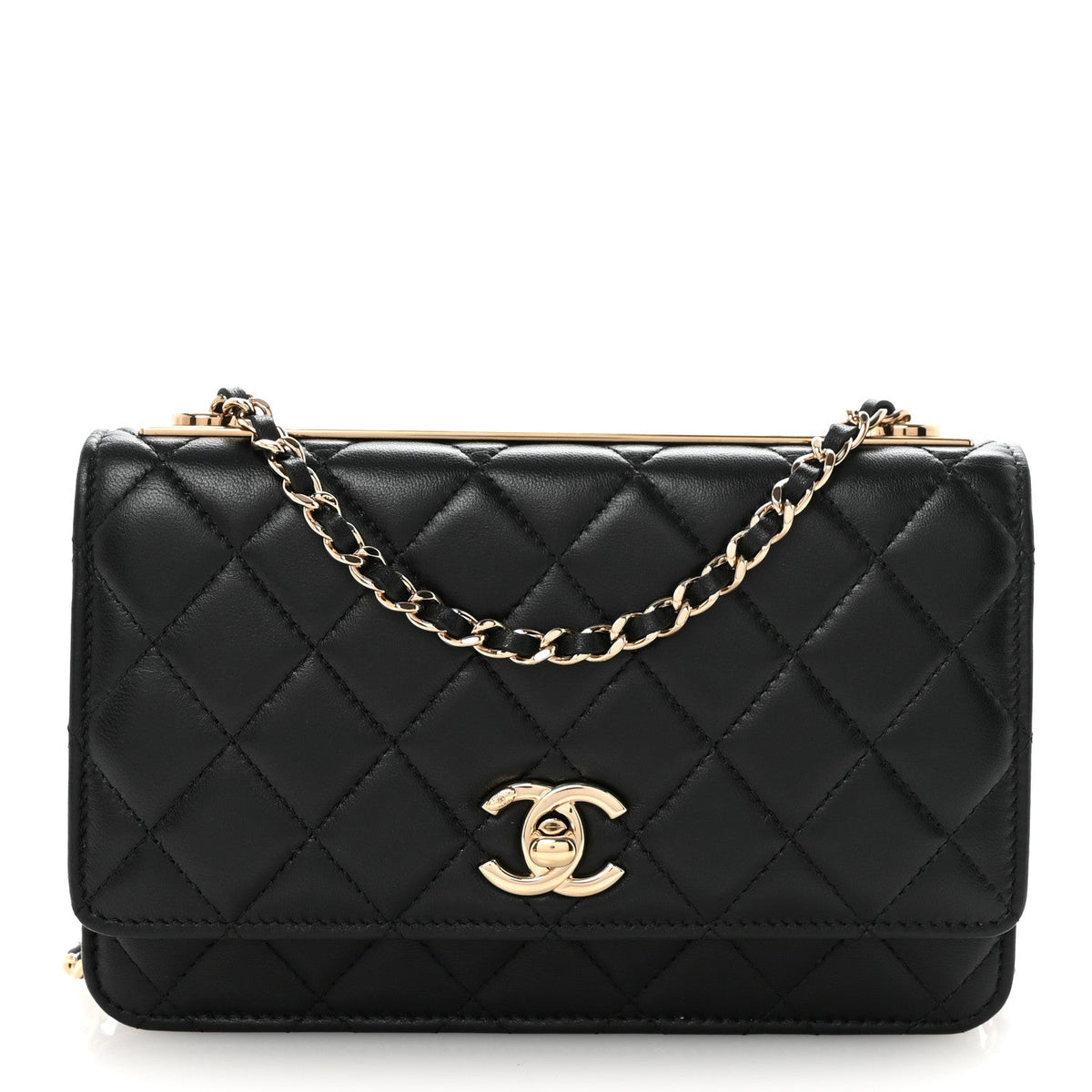 Lambskin Quilted Trendy CC Wallet On Chain WOC Black wholesalehk.shop