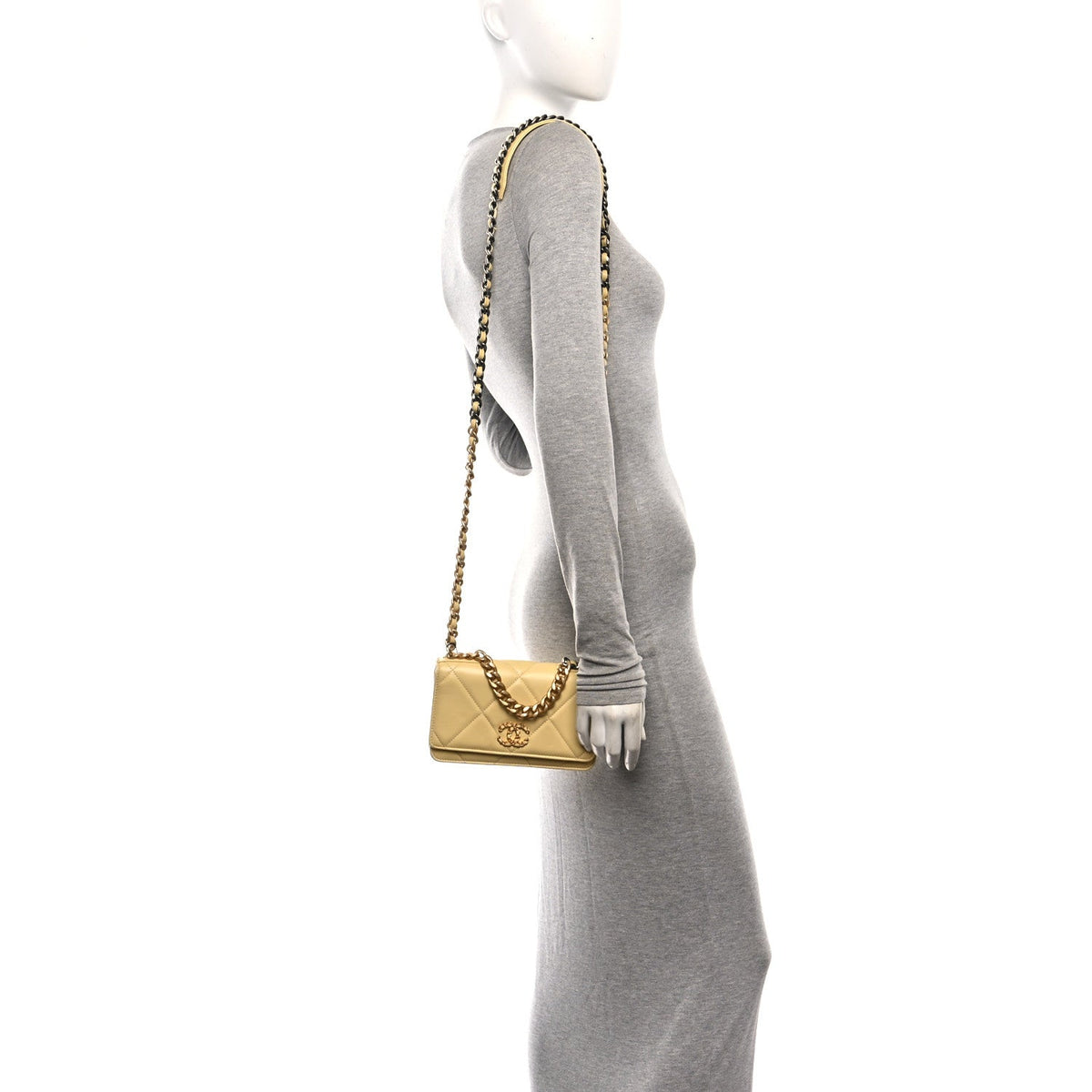 Lambskin Quilted Chanel 19 Wallet On Chain WOC Yellow wholesalehk.shop