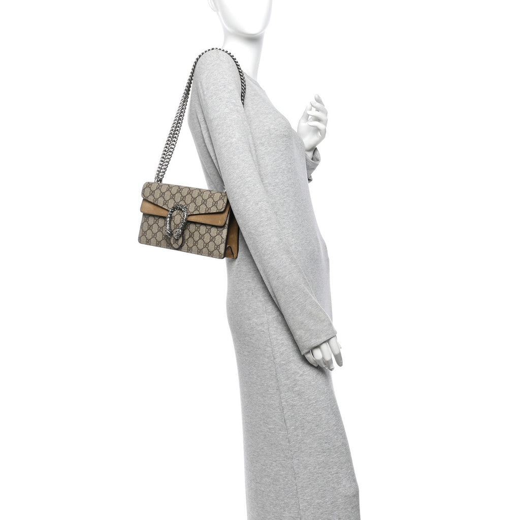 GG Supreme Monogram Suede Crystal Small Dionysus Shoulder Bag Beige Ebony Taupe wholesalehk.shop