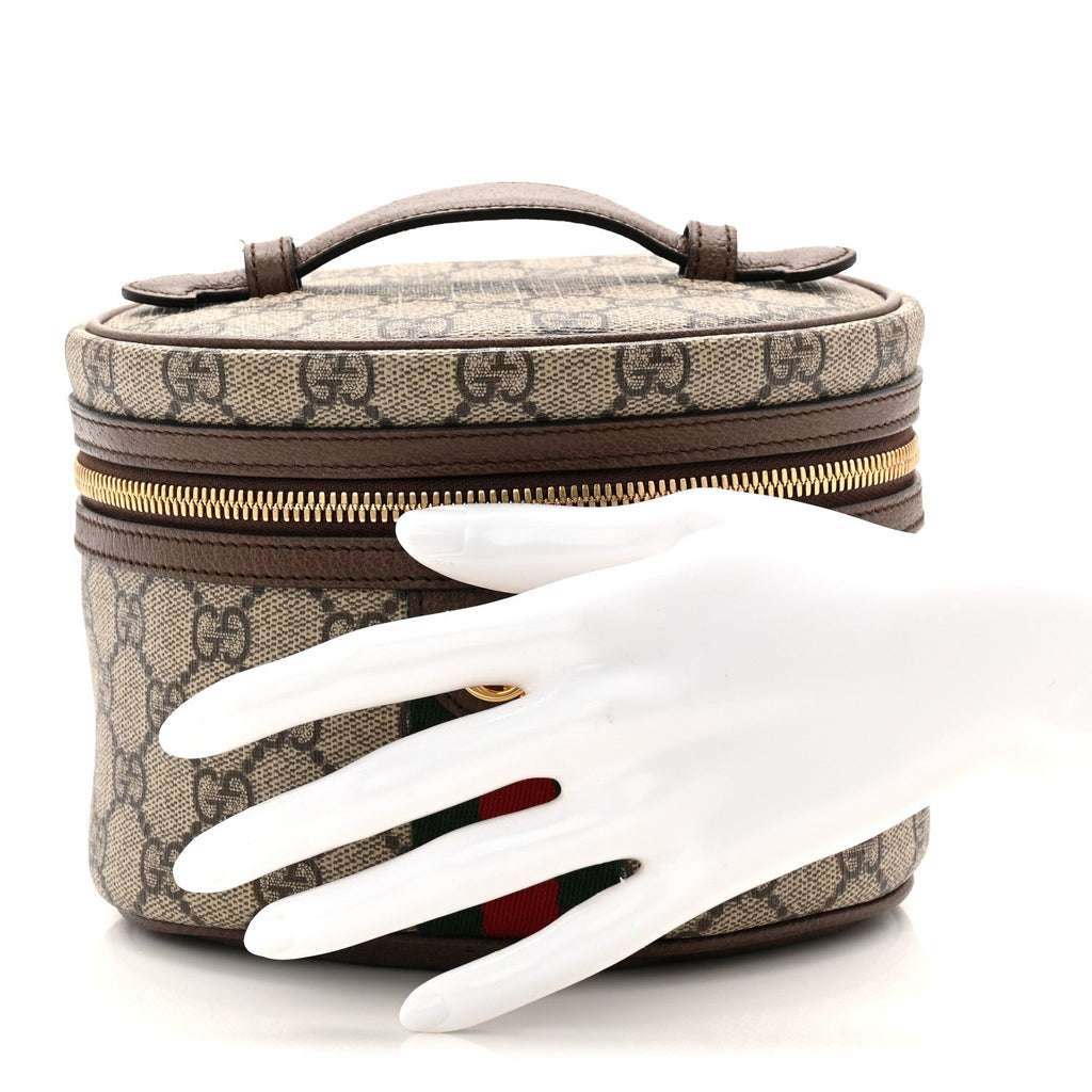 GG Supreme Monogram Textured Calfskin Web Ophidia Vanity Cosmetic Case Beige Ebony New Acero wholesalehk.shop