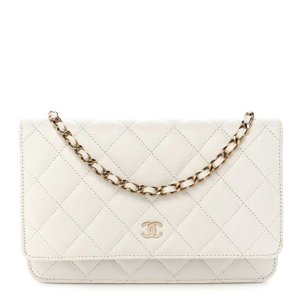 Caviar Quilted Wallet on Chain WOC White wholesalehk.shop